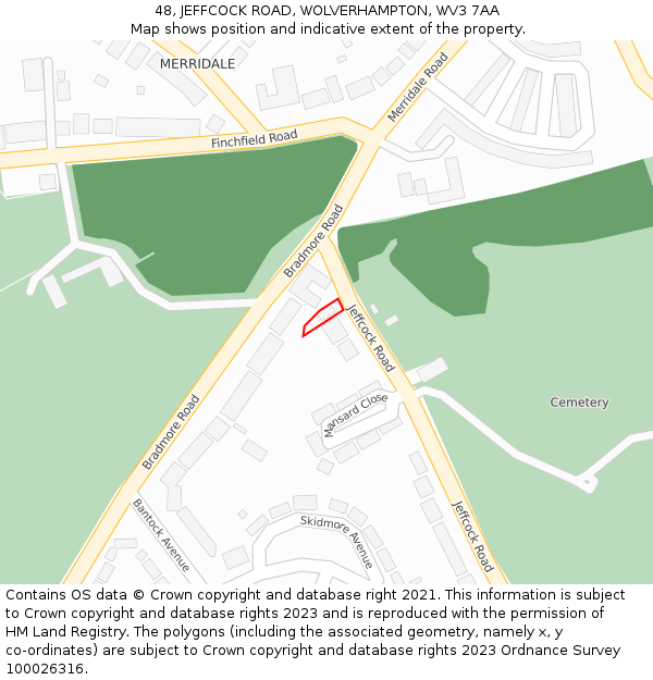 48, JEFFCOCK ROAD, WOLVERHAMPTON, WV3 7AA: Location map and indicative extent of plot