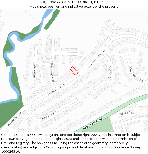 48, JESSOPP AVENUE, BRIDPORT, DT6 4ES: Location map and indicative extent of plot