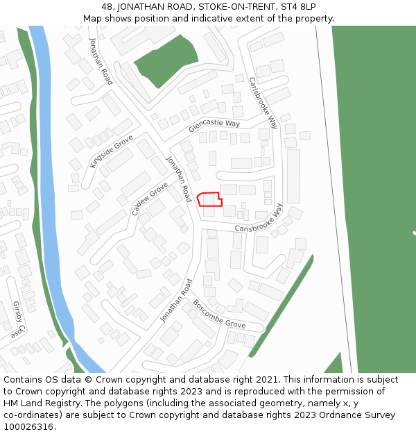 48, JONATHAN ROAD, STOKE-ON-TRENT, ST4 8LP: Location map and indicative extent of plot