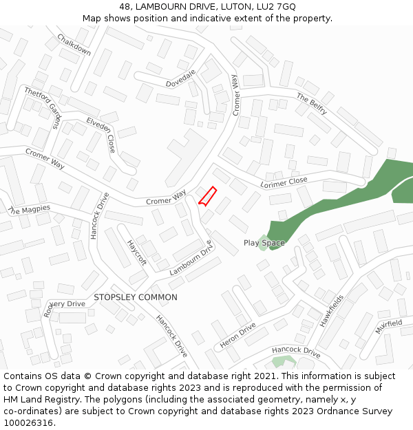 48, LAMBOURN DRIVE, LUTON, LU2 7GQ: Location map and indicative extent of plot