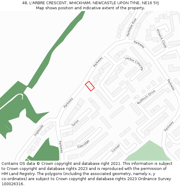 48, L'ARBRE CRESCENT, WHICKHAM, NEWCASTLE UPON TYNE, NE16 5YJ: Location map and indicative extent of plot