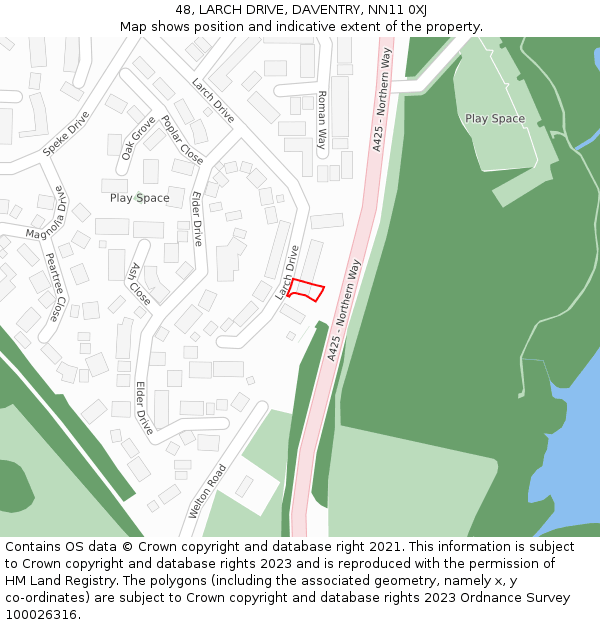 48, LARCH DRIVE, DAVENTRY, NN11 0XJ: Location map and indicative extent of plot