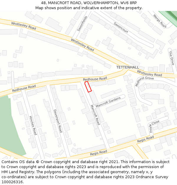 48, MANCROFT ROAD, WOLVERHAMPTON, WV6 8RP: Location map and indicative extent of plot