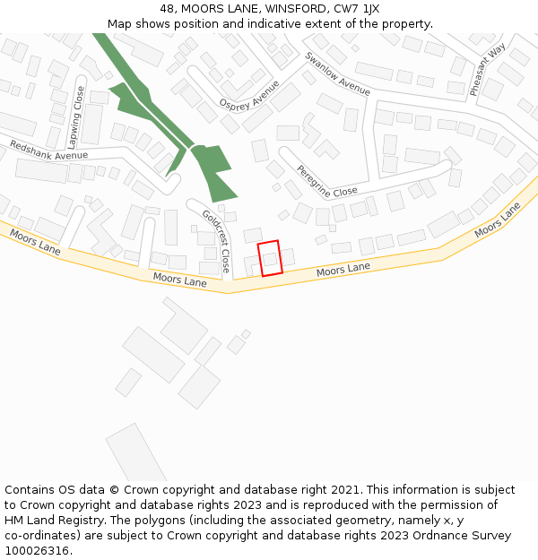 48, MOORS LANE, WINSFORD, CW7 1JX: Location map and indicative extent of plot