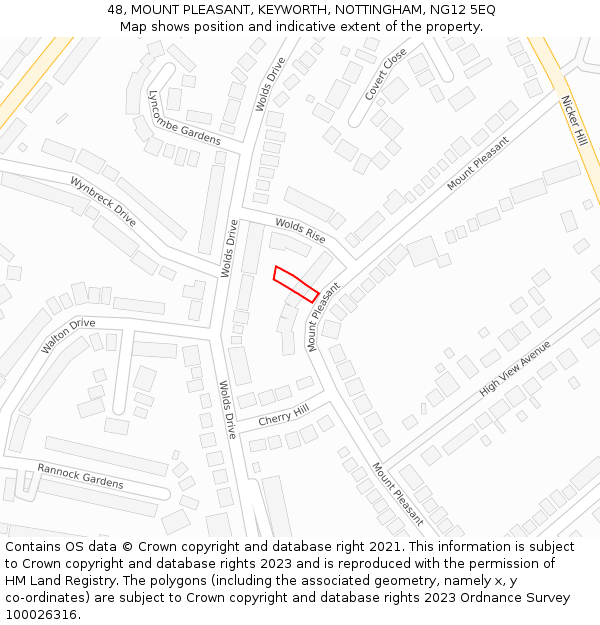 48, MOUNT PLEASANT, KEYWORTH, NOTTINGHAM, NG12 5EQ: Location map and indicative extent of plot