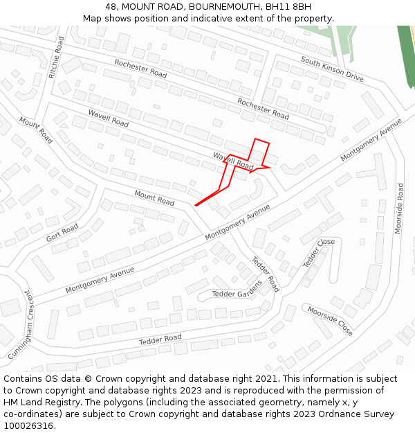 48, MOUNT ROAD, BOURNEMOUTH, BH11 8BH: Location map and indicative extent of plot
