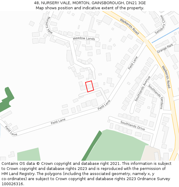 48, NURSERY VALE, MORTON, GAINSBOROUGH, DN21 3GE: Location map and indicative extent of plot