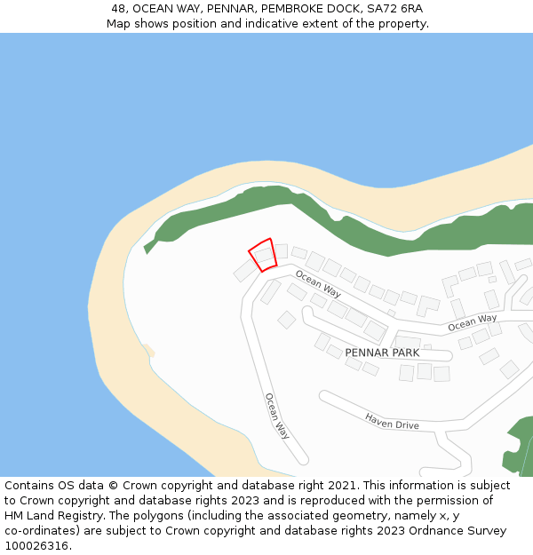 48, OCEAN WAY, PENNAR, PEMBROKE DOCK, SA72 6RA: Location map and indicative extent of plot
