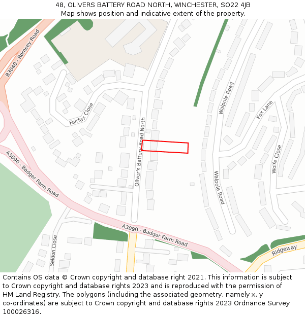 48, OLIVERS BATTERY ROAD NORTH, WINCHESTER, SO22 4JB: Location map and indicative extent of plot