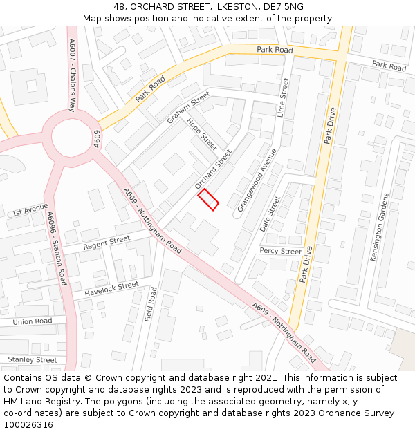 48, ORCHARD STREET, ILKESTON, DE7 5NG: Location map and indicative extent of plot