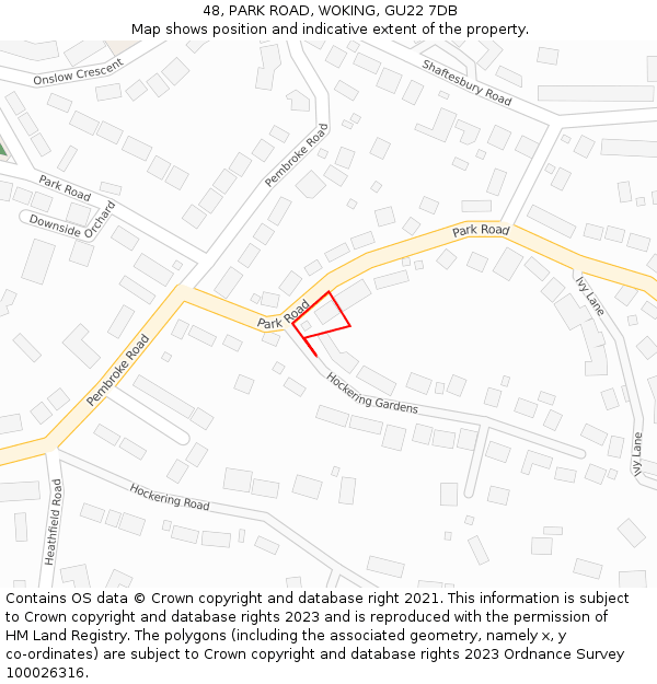 48, PARK ROAD, WOKING, GU22 7DB: Location map and indicative extent of plot