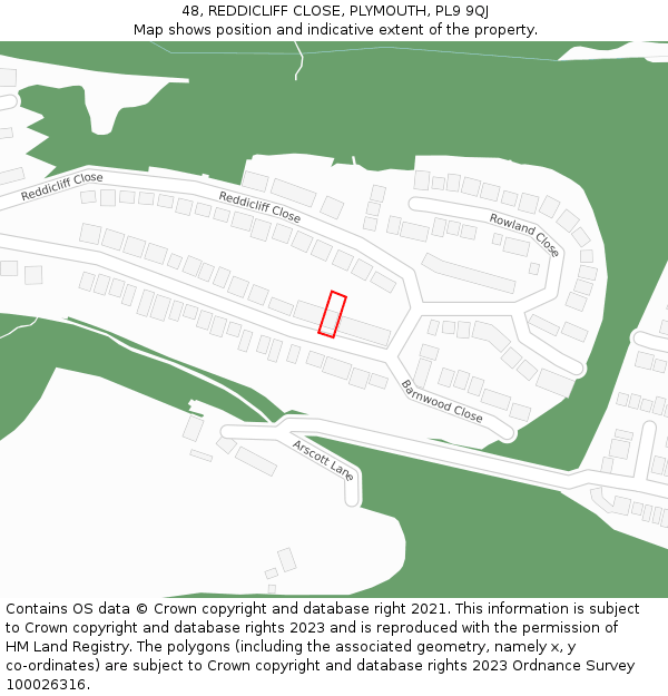 48, REDDICLIFF CLOSE, PLYMOUTH, PL9 9QJ: Location map and indicative extent of plot