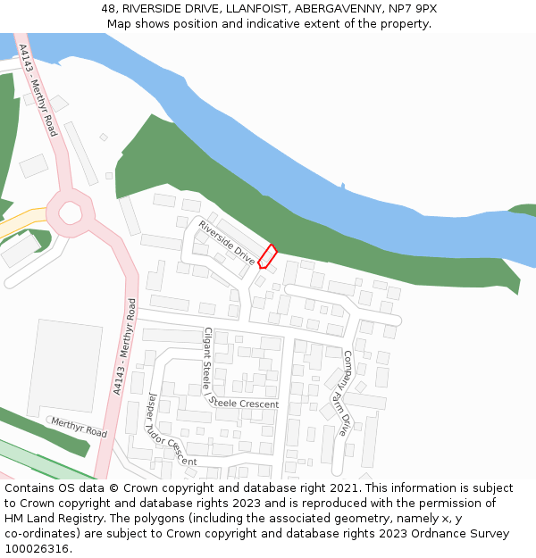 48, RIVERSIDE DRIVE, LLANFOIST, ABERGAVENNY, NP7 9PX: Location map and indicative extent of plot