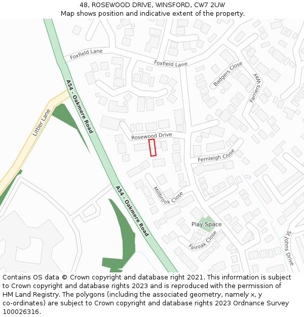 48, ROSEWOOD DRIVE, WINSFORD, CW7 2UW: Location map and indicative extent of plot