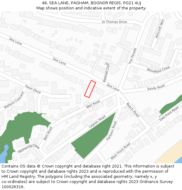 48, SEA LANE, PAGHAM, BOGNOR REGIS, PO21 4UJ: Location map and indicative extent of plot