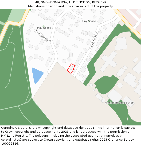 48, SNOWDONIA WAY, HUNTINGDON, PE29 6XP: Location map and indicative extent of plot