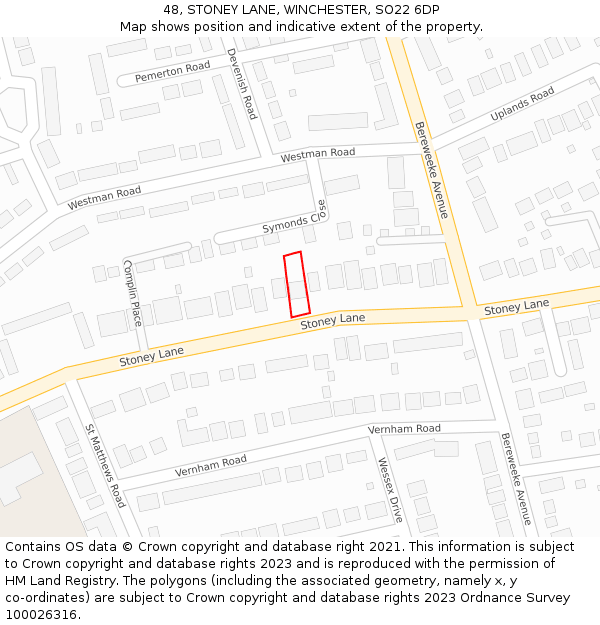 48, STONEY LANE, WINCHESTER, SO22 6DP: Location map and indicative extent of plot