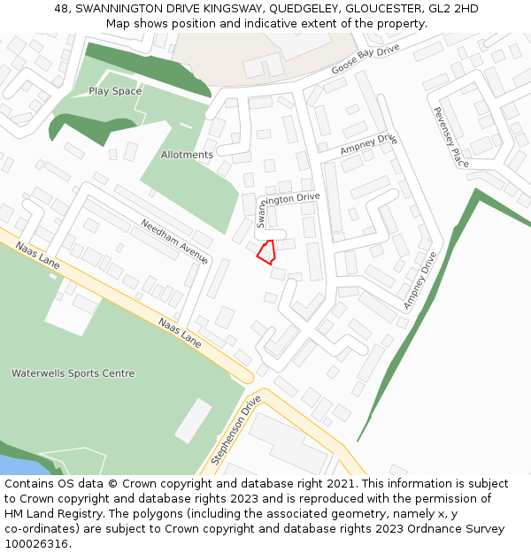 48, SWANNINGTON DRIVE KINGSWAY, QUEDGELEY, GLOUCESTER, GL2 2HD: Location map and indicative extent of plot