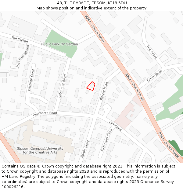 48, THE PARADE, EPSOM, KT18 5DU: Location map and indicative extent of plot