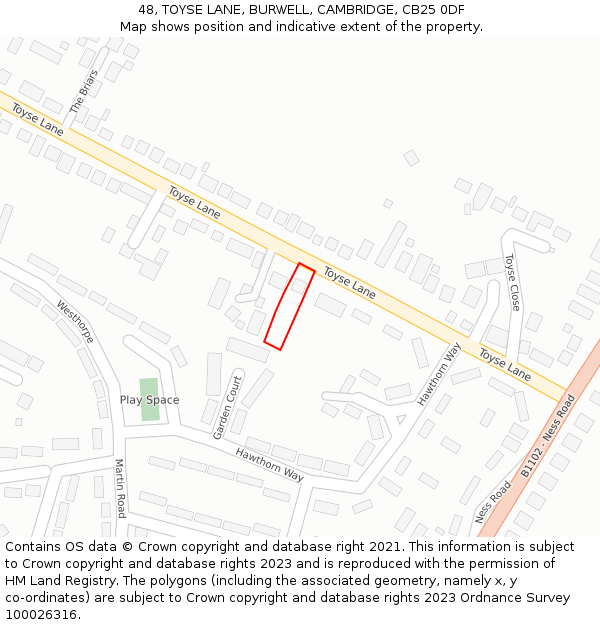 48, TOYSE LANE, BURWELL, CAMBRIDGE, CB25 0DF: Location map and indicative extent of plot