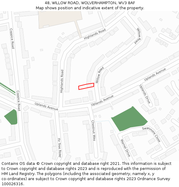 48, WILLOW ROAD, WOLVERHAMPTON, WV3 8AF: Location map and indicative extent of plot