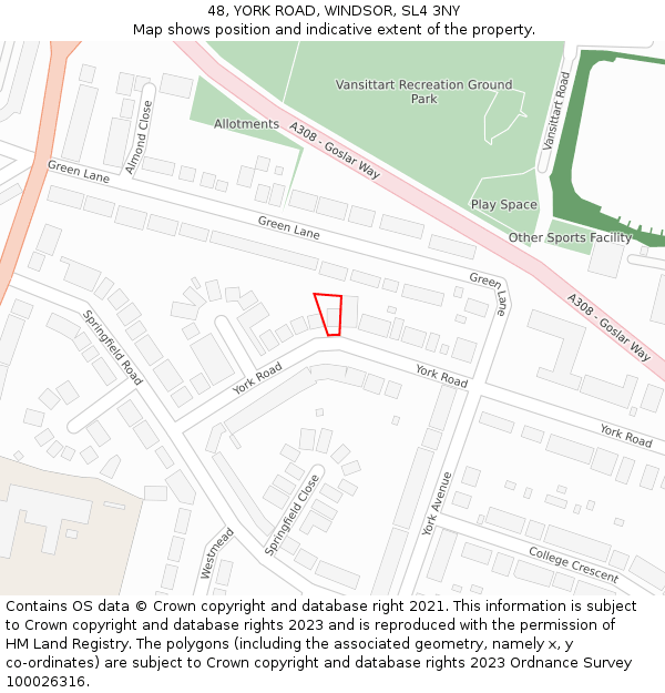 48, YORK ROAD, WINDSOR, SL4 3NY: Location map and indicative extent of plot