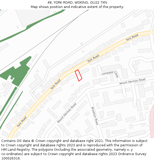 48, YORK ROAD, WOKING, GU22 7XN: Location map and indicative extent of plot