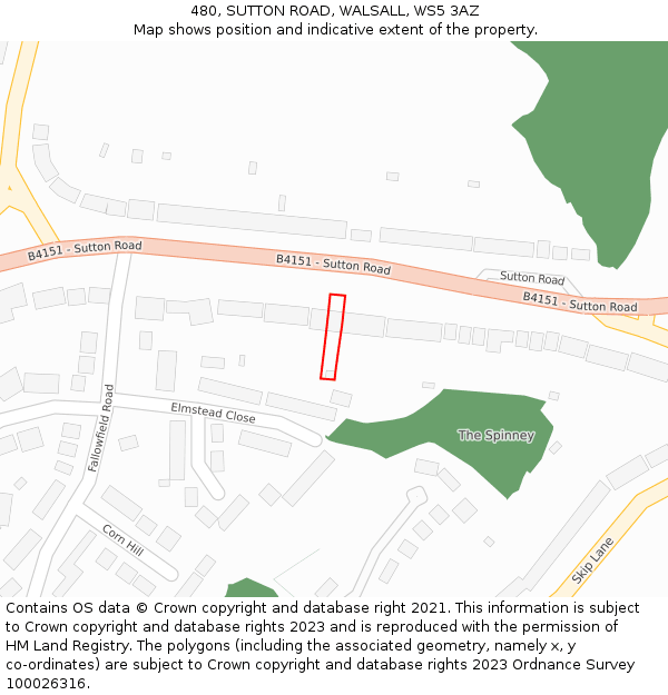 480, SUTTON ROAD, WALSALL, WS5 3AZ: Location map and indicative extent of plot