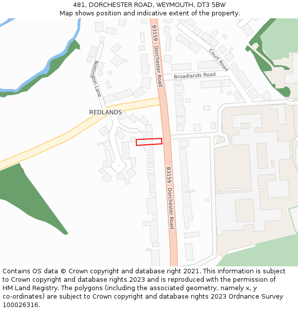 481, DORCHESTER ROAD, WEYMOUTH, DT3 5BW: Location map and indicative extent of plot