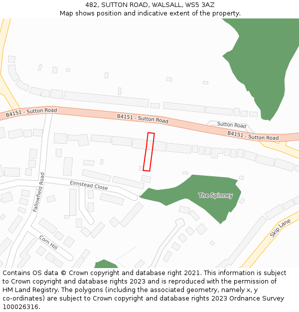 482, SUTTON ROAD, WALSALL, WS5 3AZ: Location map and indicative extent of plot