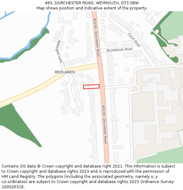 483, DORCHESTER ROAD, WEYMOUTH, DT3 5BW: Location map and indicative extent of plot