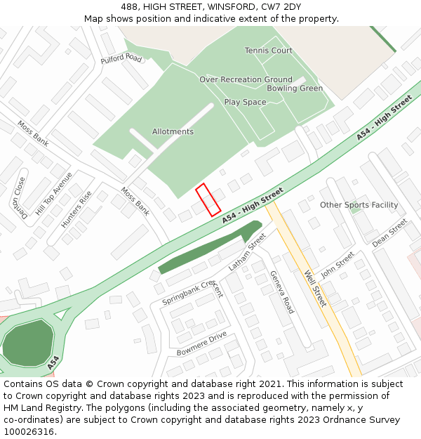 488, HIGH STREET, WINSFORD, CW7 2DY: Location map and indicative extent of plot