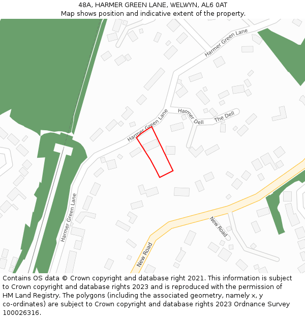 48A, HARMER GREEN LANE, WELWYN, AL6 0AT: Location map and indicative extent of plot