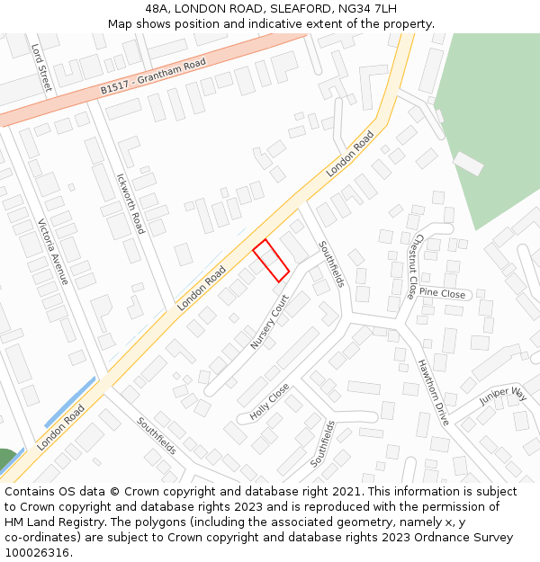 48A, LONDON ROAD, SLEAFORD, NG34 7LH: Location map and indicative extent of plot