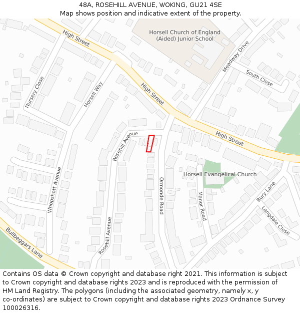 48A, ROSEHILL AVENUE, WOKING, GU21 4SE: Location map and indicative extent of plot