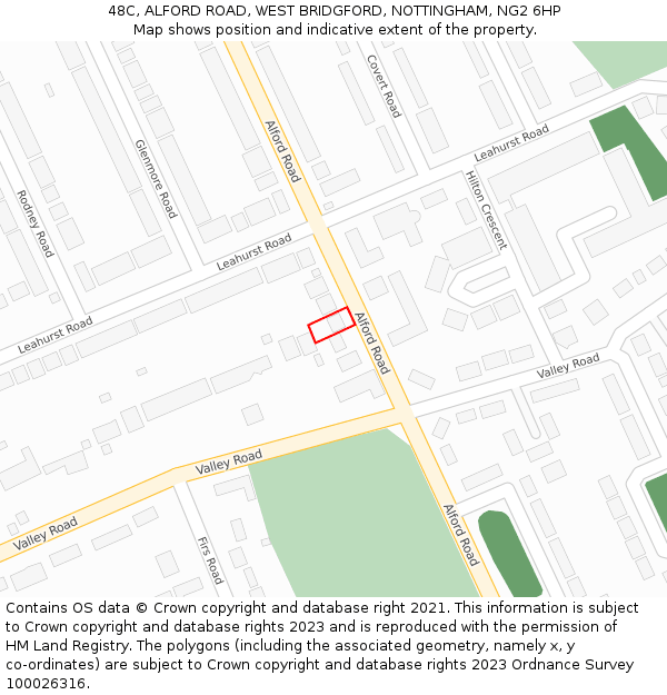 48C, ALFORD ROAD, WEST BRIDGFORD, NOTTINGHAM, NG2 6HP: Location map and indicative extent of plot