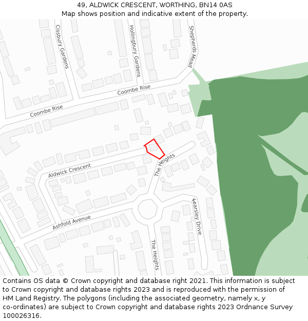 49, ALDWICK CRESCENT, WORTHING, BN14 0AS: Location map and indicative extent of plot