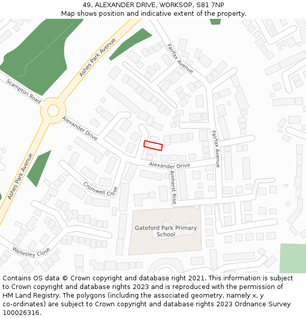 49, ALEXANDER DRIVE, WORKSOP, S81 7NP: Location map and indicative extent of plot