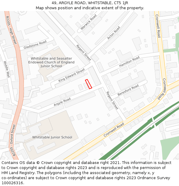 49, ARGYLE ROAD, WHITSTABLE, CT5 1JR: Location map and indicative extent of plot