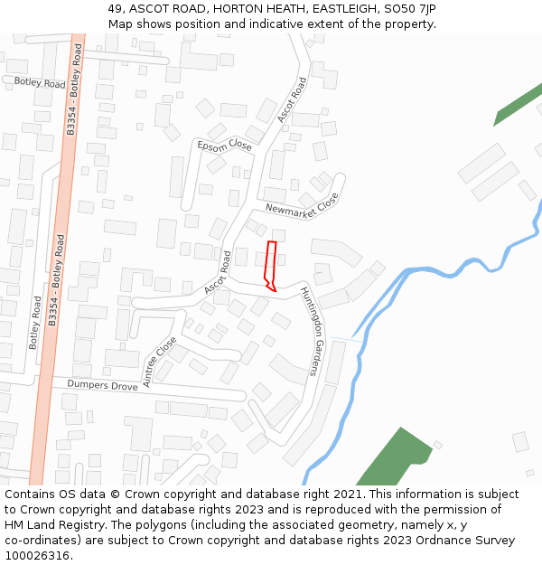 49, ASCOT ROAD, HORTON HEATH, EASTLEIGH, SO50 7JP: Location map and indicative extent of plot