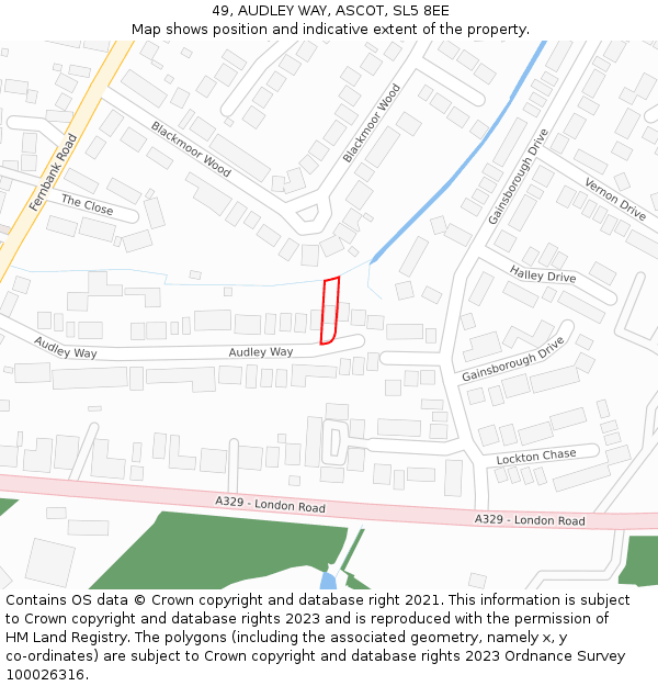 49, AUDLEY WAY, ASCOT, SL5 8EE: Location map and indicative extent of plot