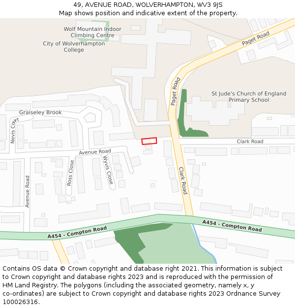 49, AVENUE ROAD, WOLVERHAMPTON, WV3 9JS: Location map and indicative extent of plot