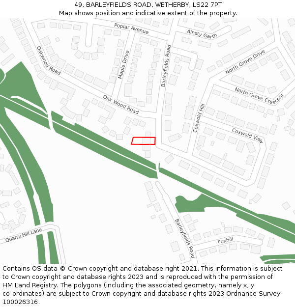 49, BARLEYFIELDS ROAD, WETHERBY, LS22 7PT: Location map and indicative extent of plot