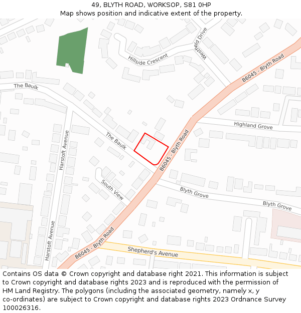 49, BLYTH ROAD, WORKSOP, S81 0HP: Location map and indicative extent of plot