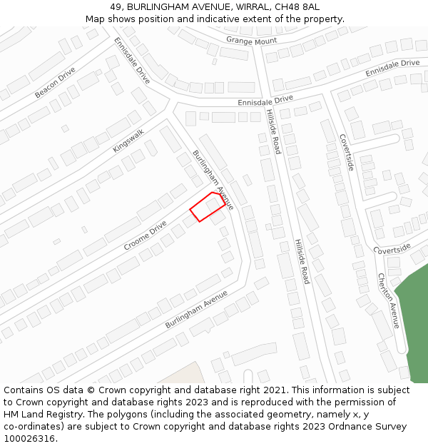 49, BURLINGHAM AVENUE, WIRRAL, CH48 8AL: Location map and indicative extent of plot