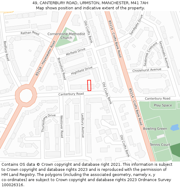 49, CANTERBURY ROAD, URMSTON, MANCHESTER, M41 7AH: Location map and indicative extent of plot