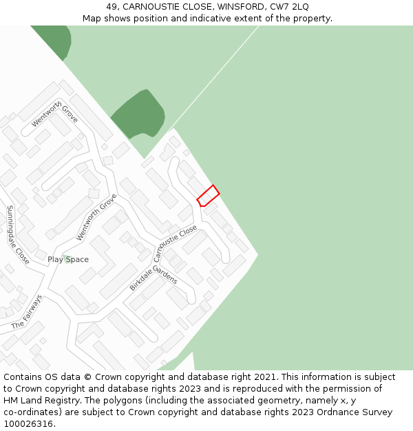 49, CARNOUSTIE CLOSE, WINSFORD, CW7 2LQ: Location map and indicative extent of plot