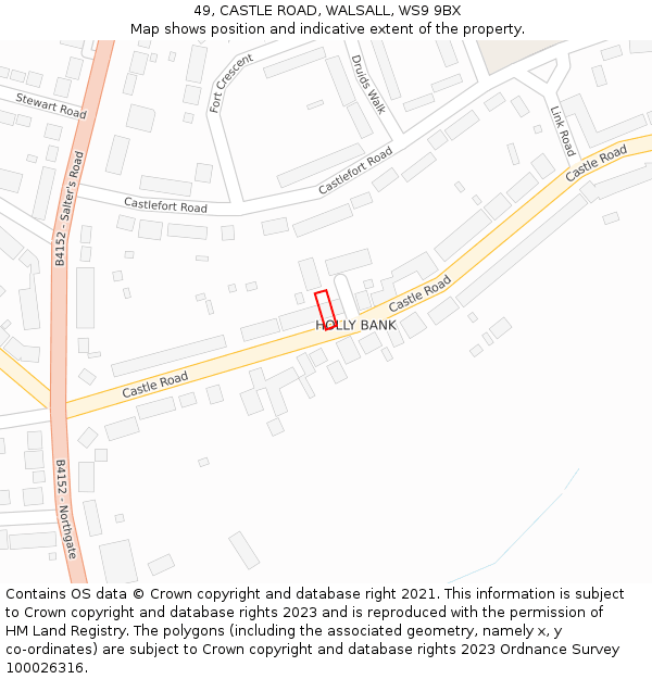 49, CASTLE ROAD, WALSALL, WS9 9BX: Location map and indicative extent of plot