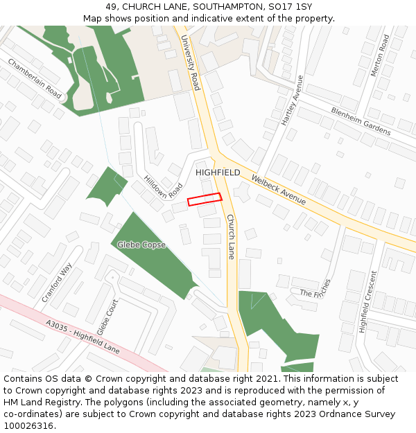 49, CHURCH LANE, SOUTHAMPTON, SO17 1SY: Location map and indicative extent of plot