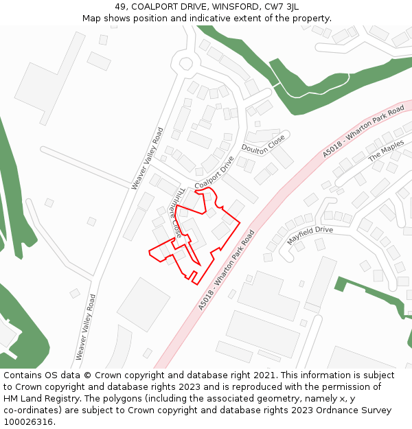 49, COALPORT DRIVE, WINSFORD, CW7 3JL: Location map and indicative extent of plot